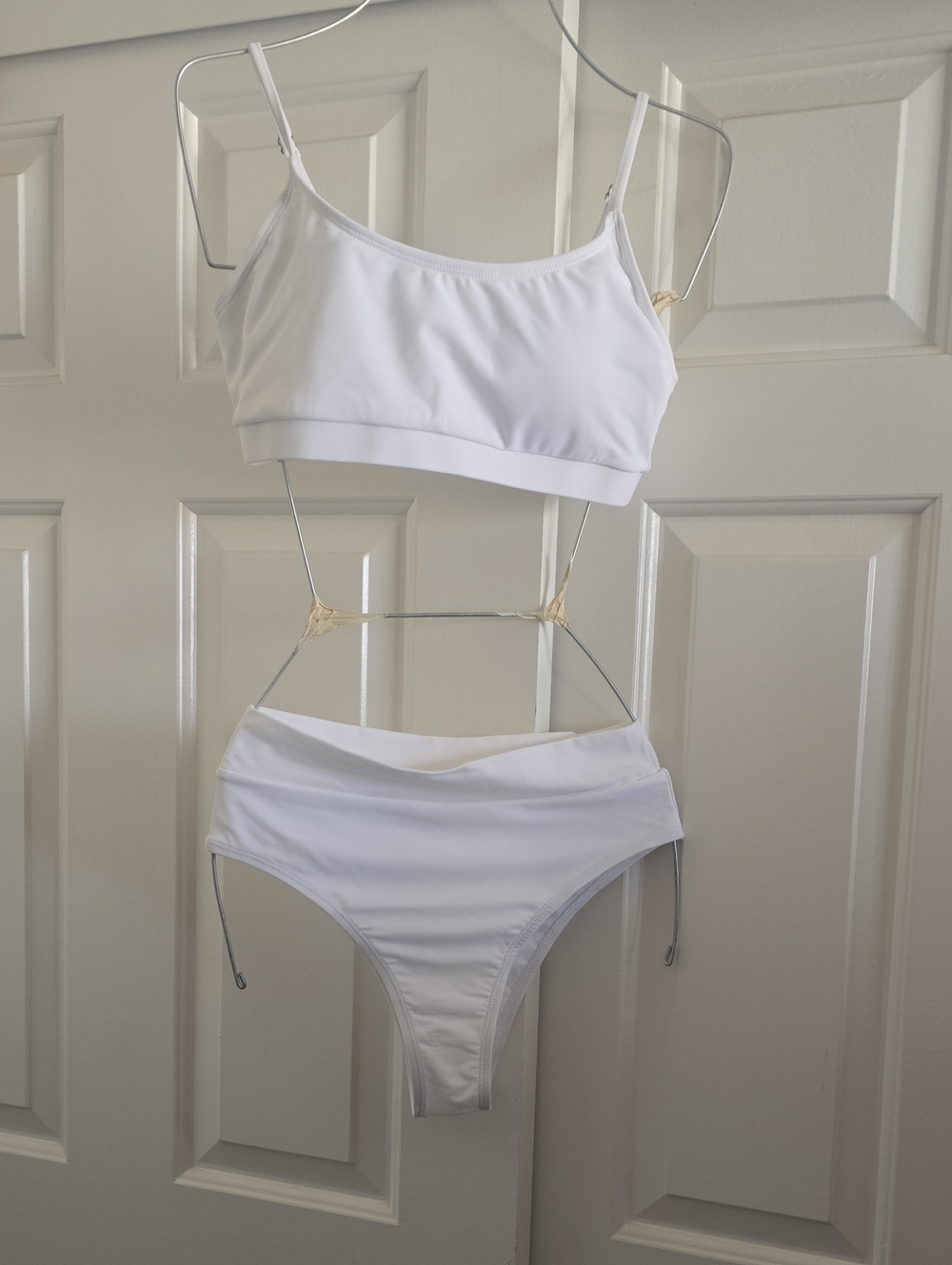 White Two-Piece Bikini Set - Scoop Bralette Top & High-Cut Bottoms